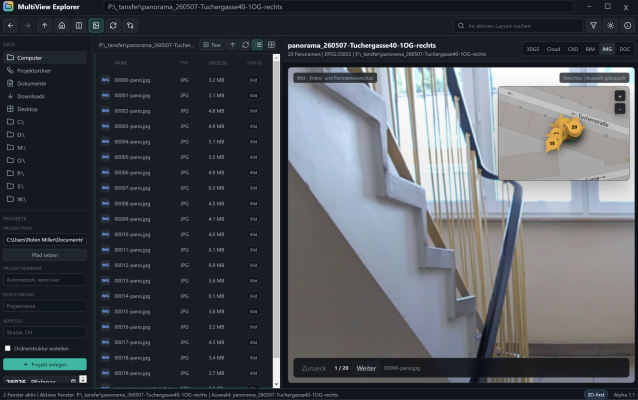 Panoramaansicht im Multiview Explorer